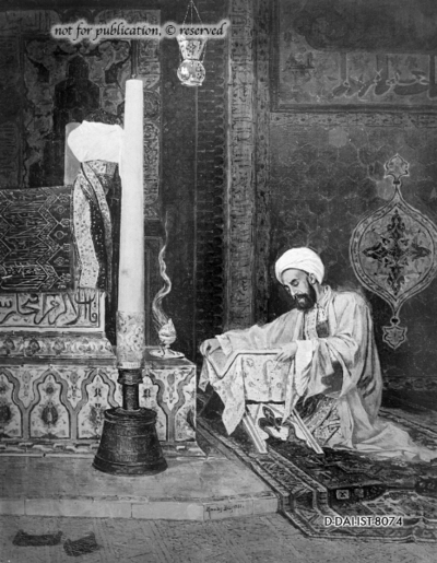 Gemälde: Gebet in der Yeşil Türbe (Osman Hamdi Bey, 1881)