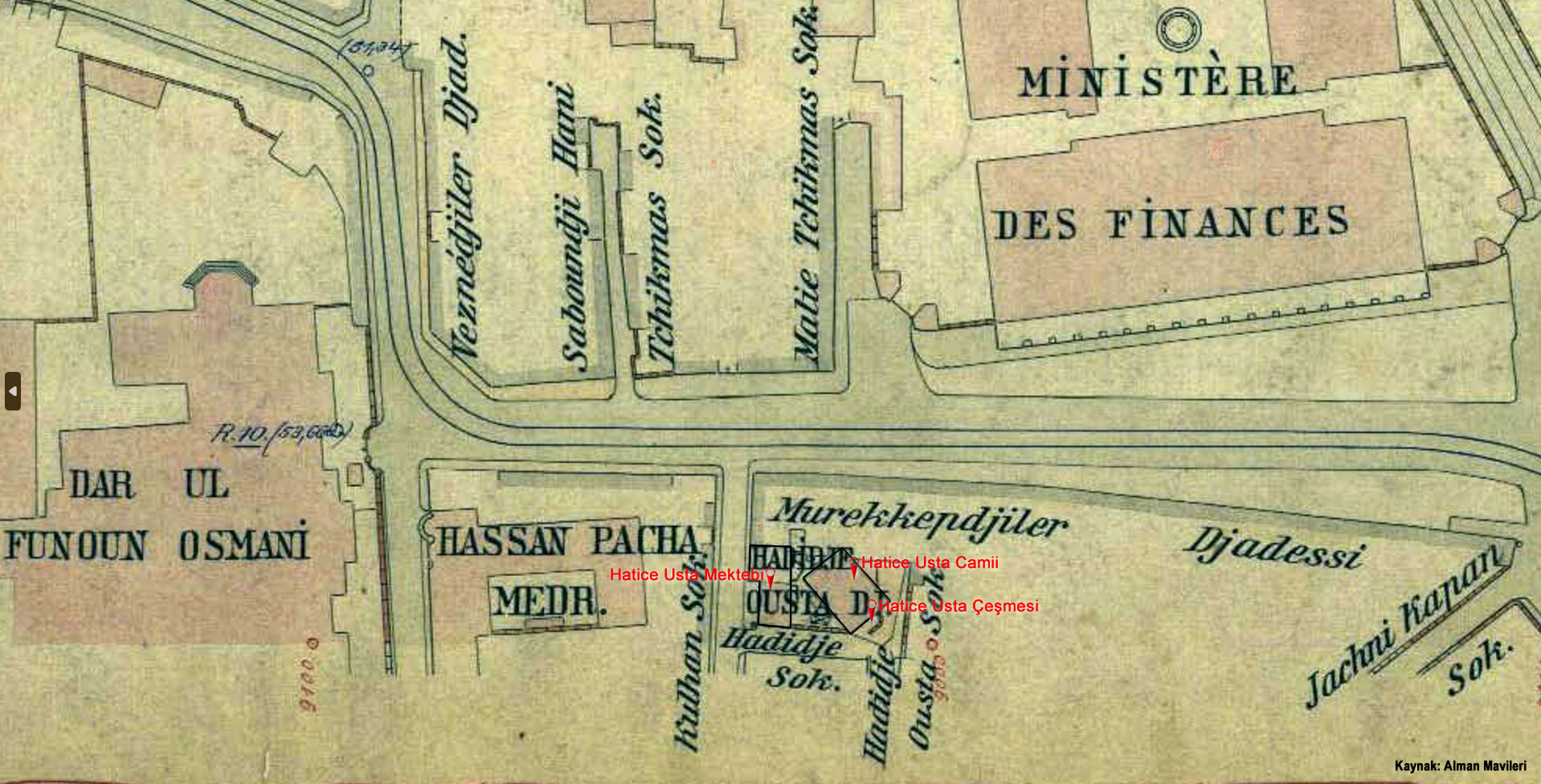 Hatice Usta Camii, Mektebi ve Çeşmesi -01 Harita